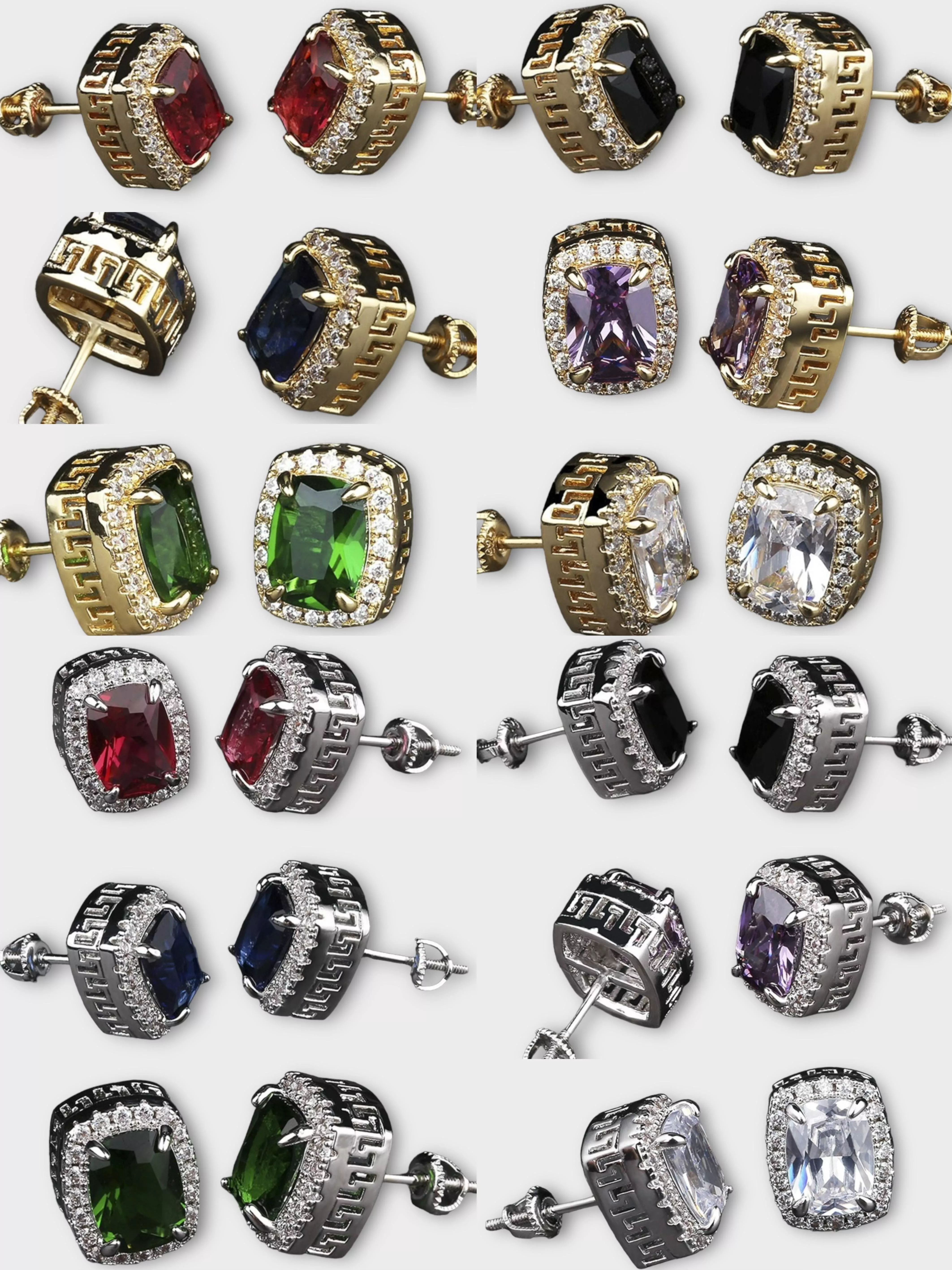 滿鑽方形寶石耳環