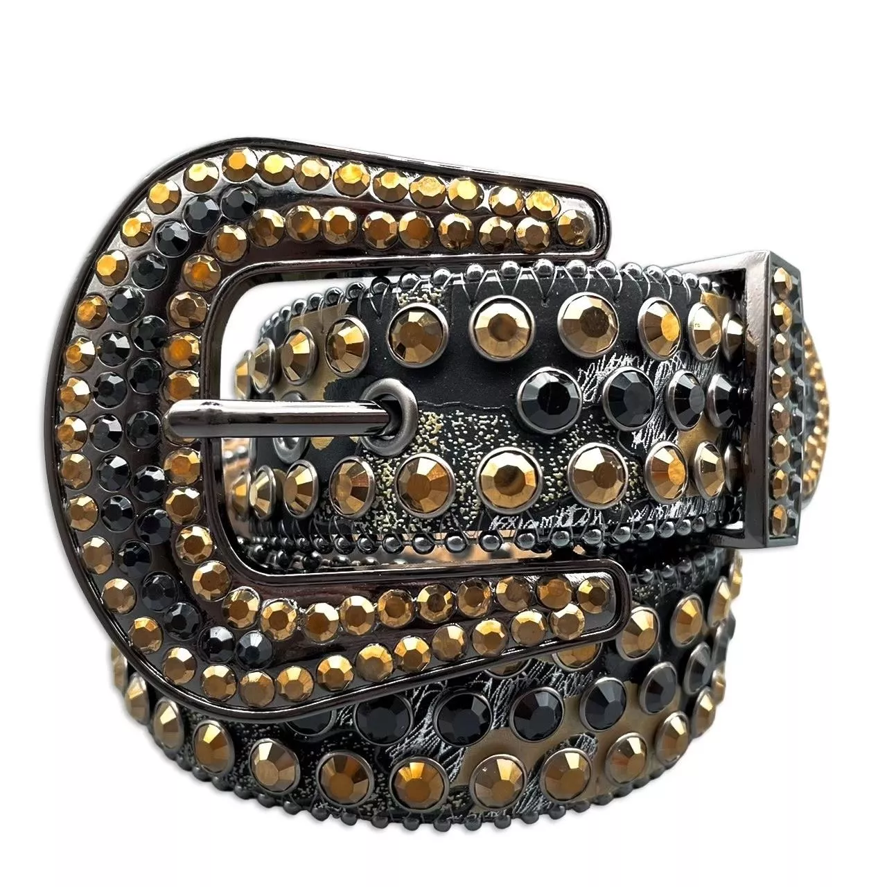 黑金迷彩水鑽皮帶