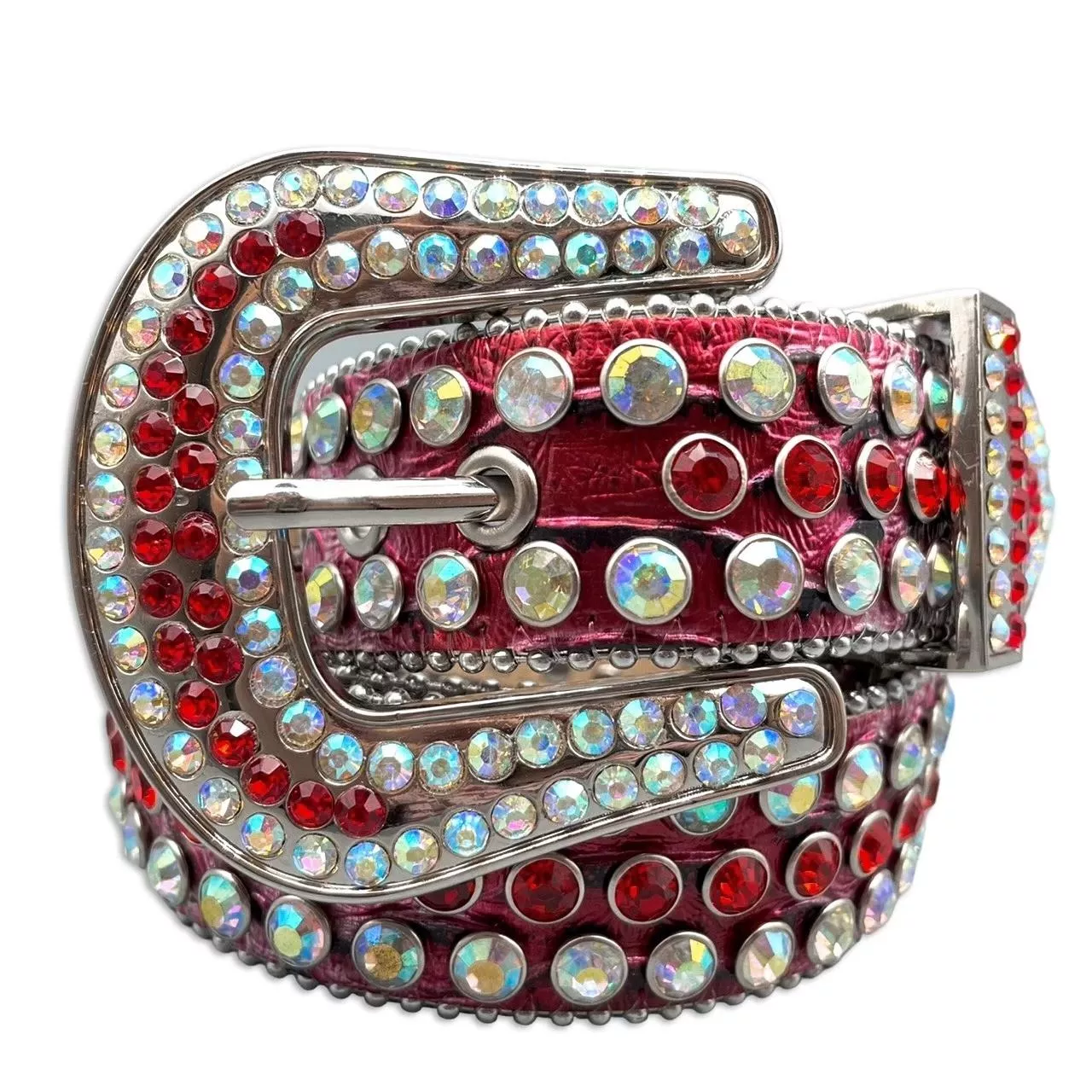 漸層紅水鑽皮帶