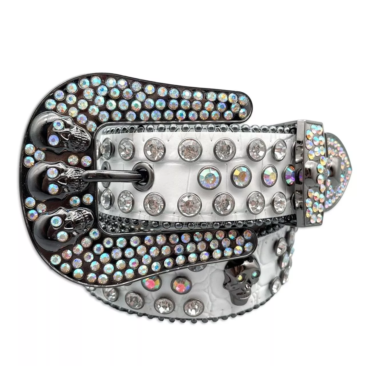 白骷髏水鑽皮帶