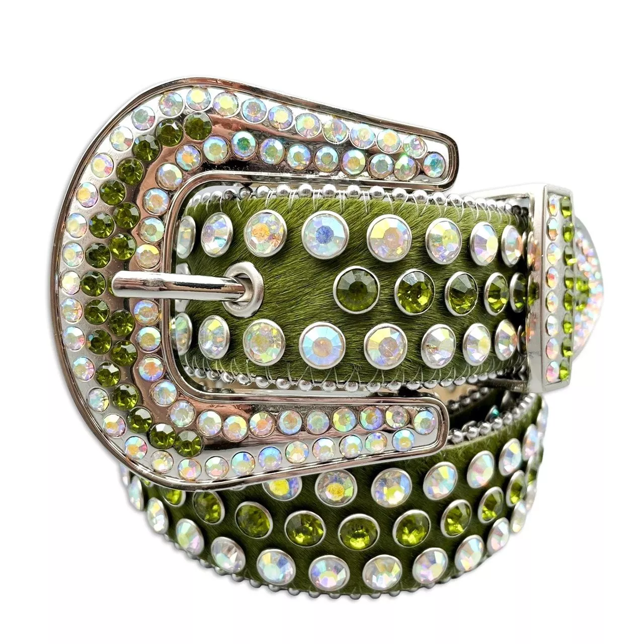 綠馬毛水鑽皮帶