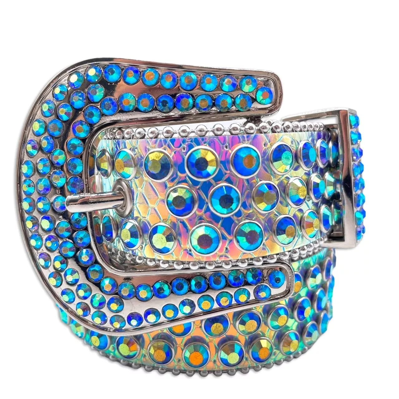 極光藍水鑽皮帶