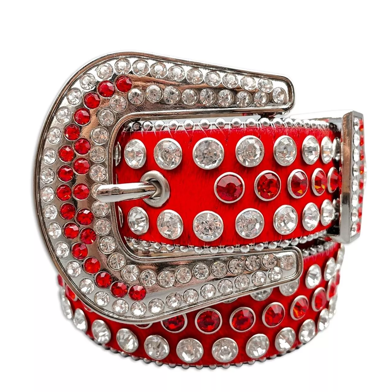 血紅水鑽馬毛皮帶