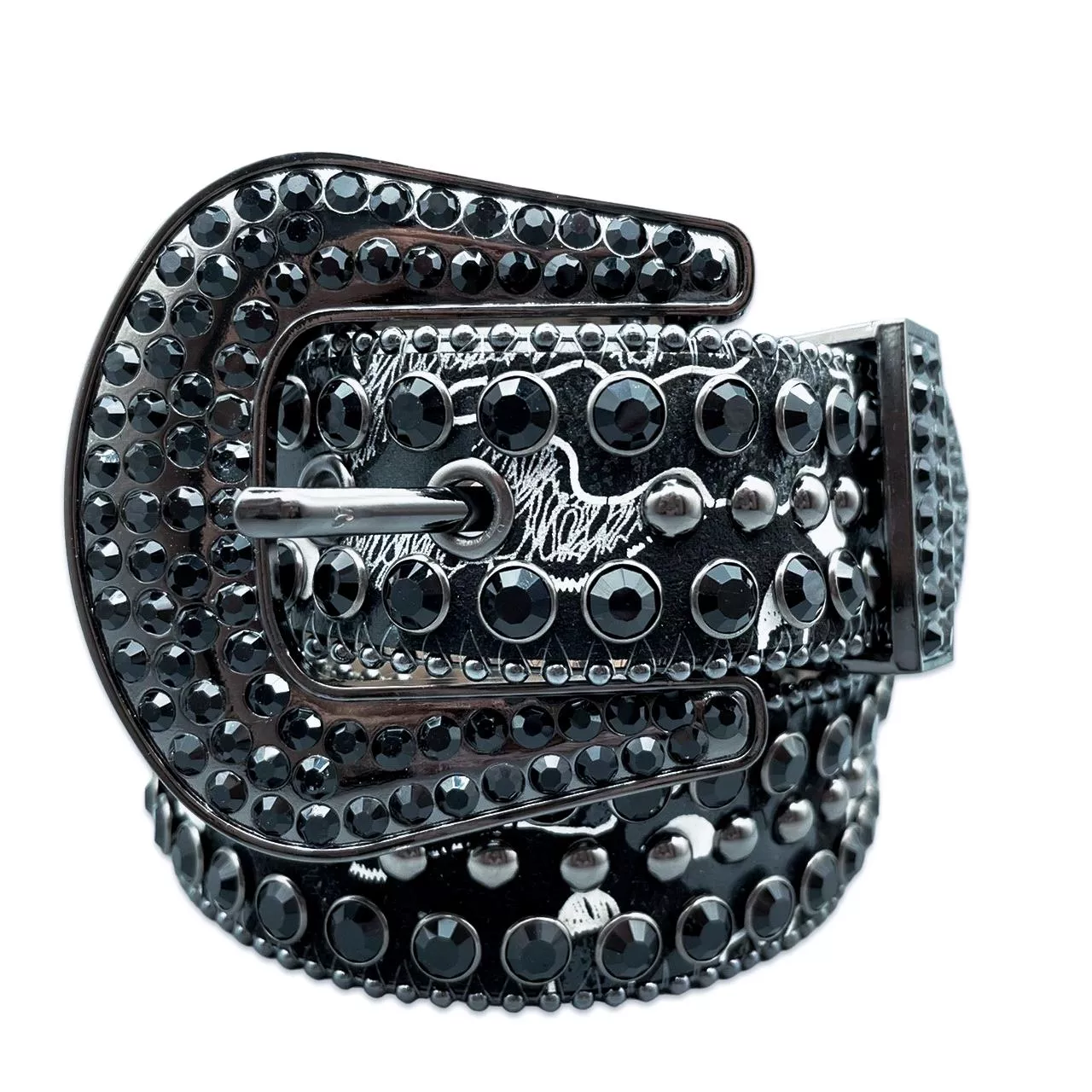 黑迷彩水鑽皮帶