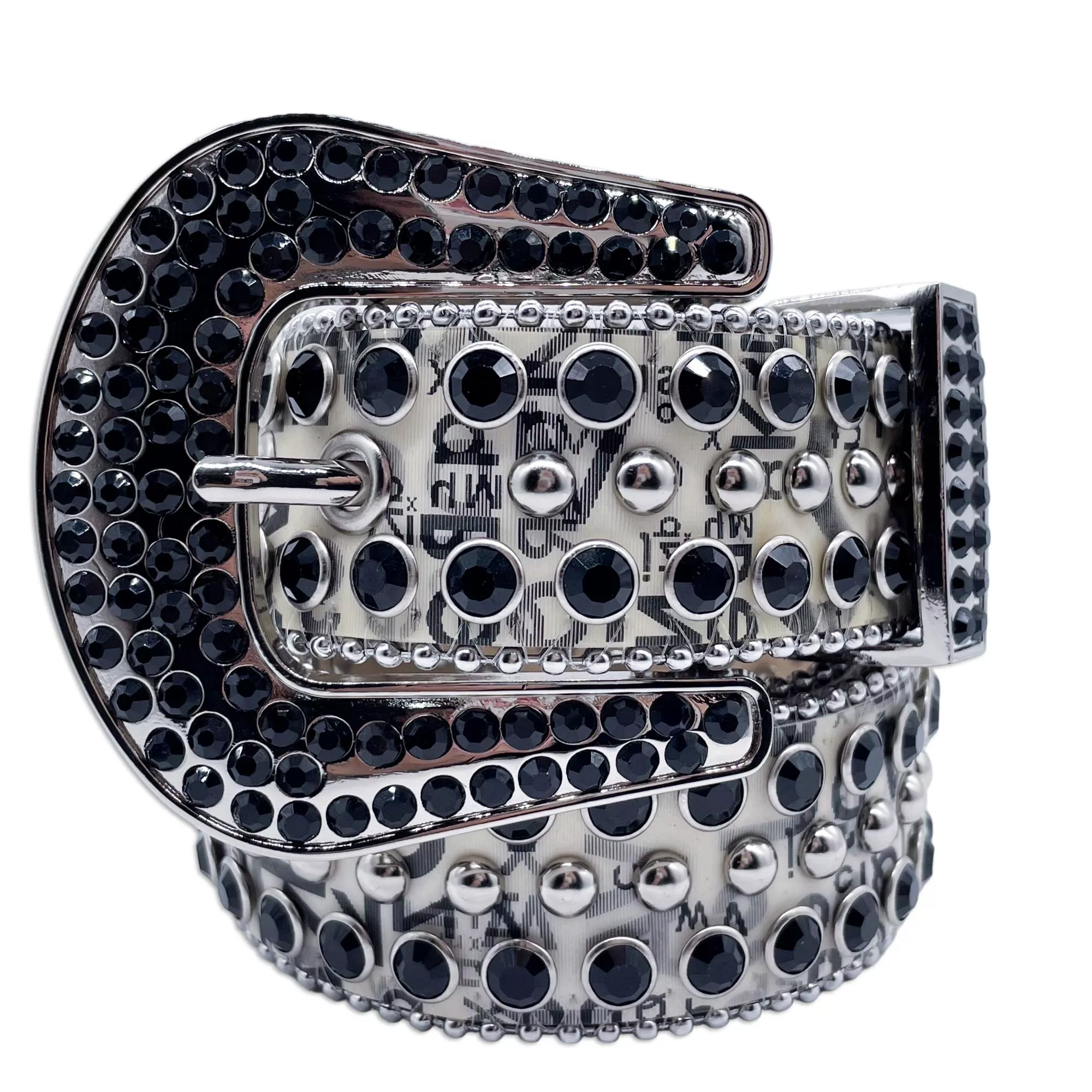 滿版英文黑水鑽皮帶