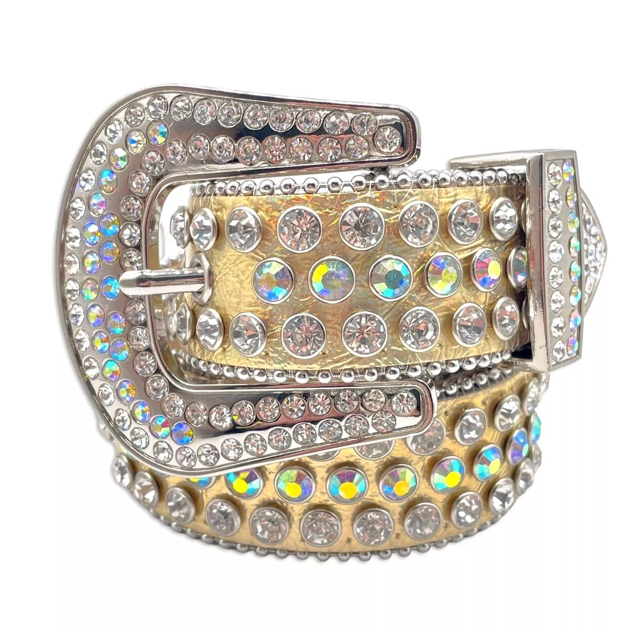 皇冠金箔水鑽皮帶