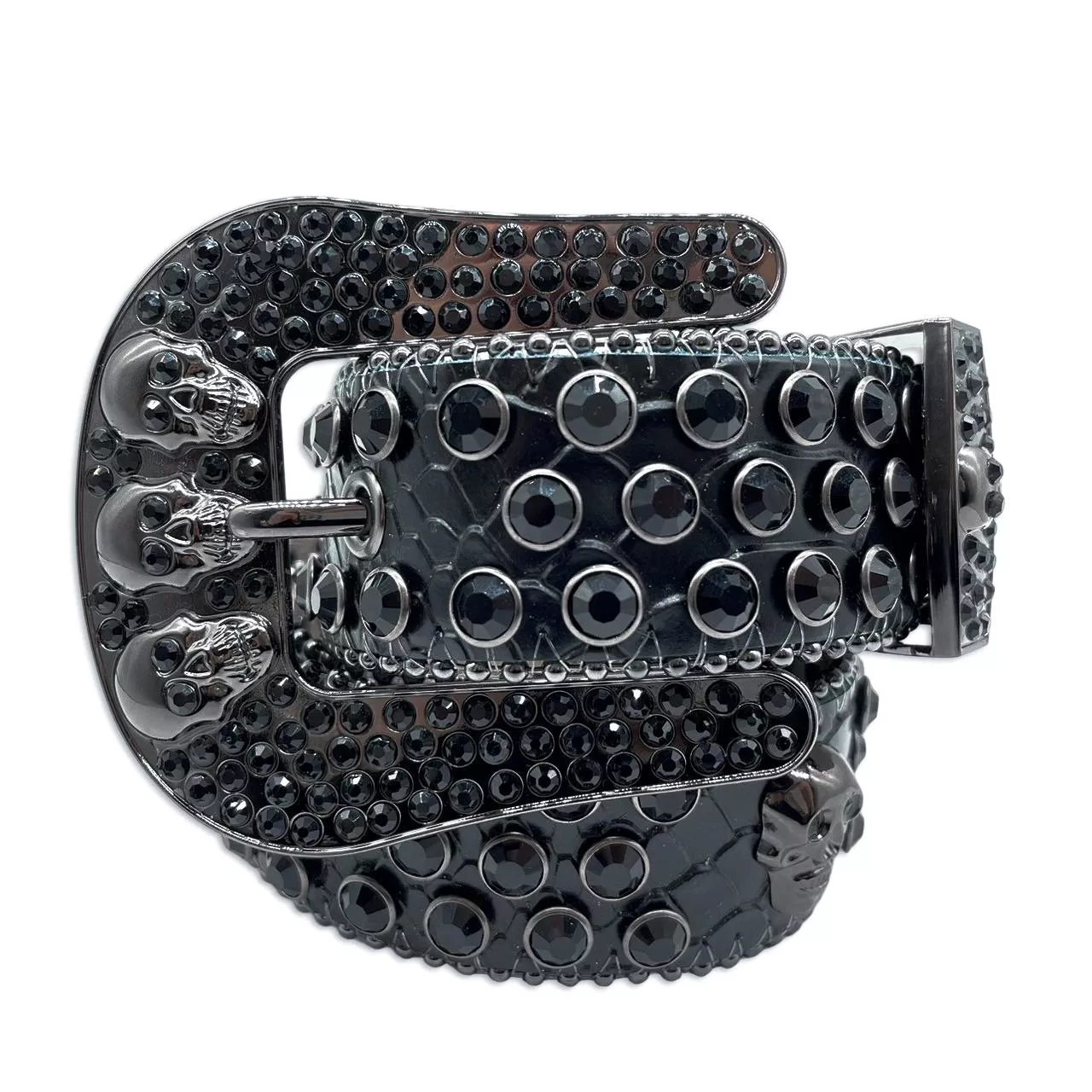 黑骷髏水鑽皮帶