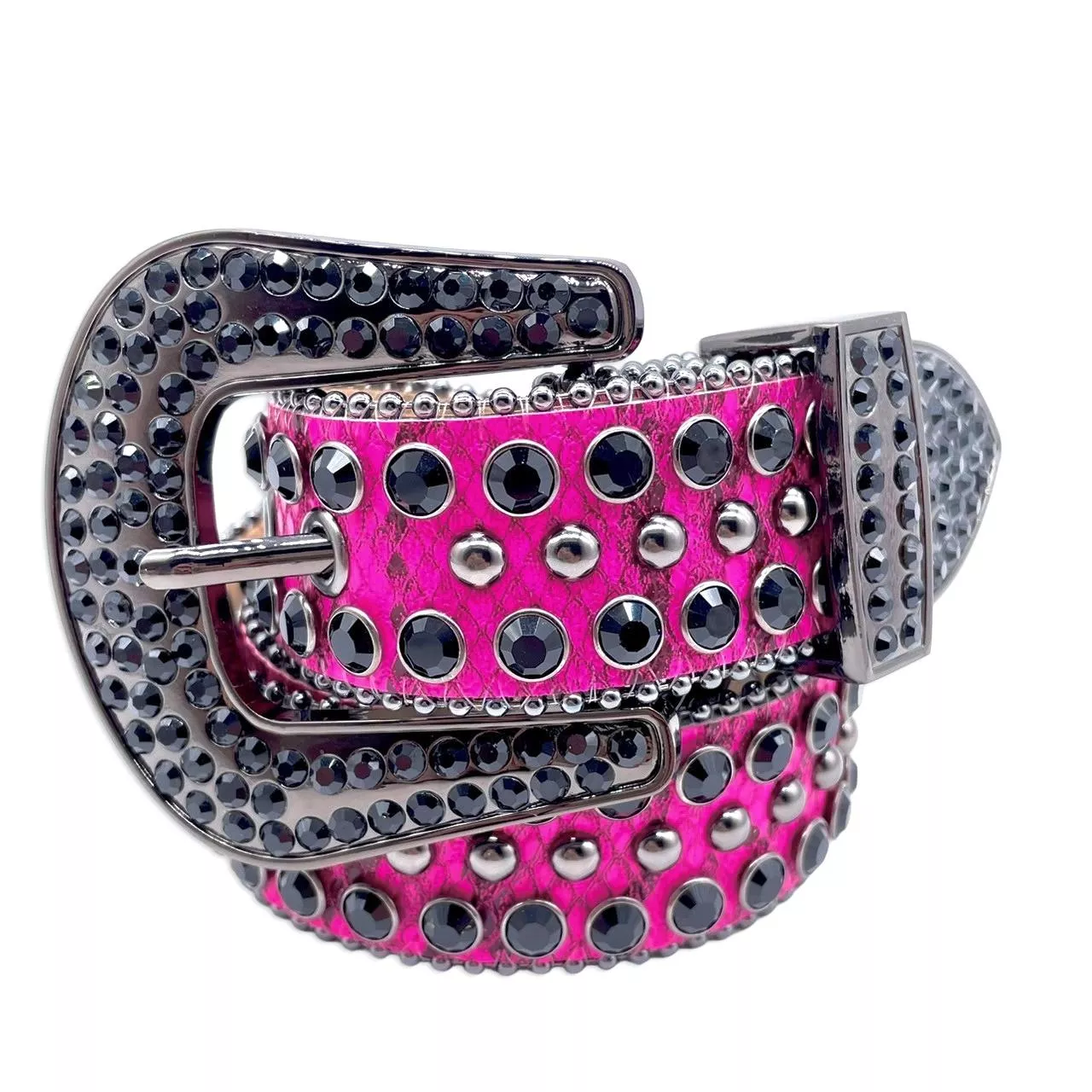 粉紅蛇紋水鑽皮帶