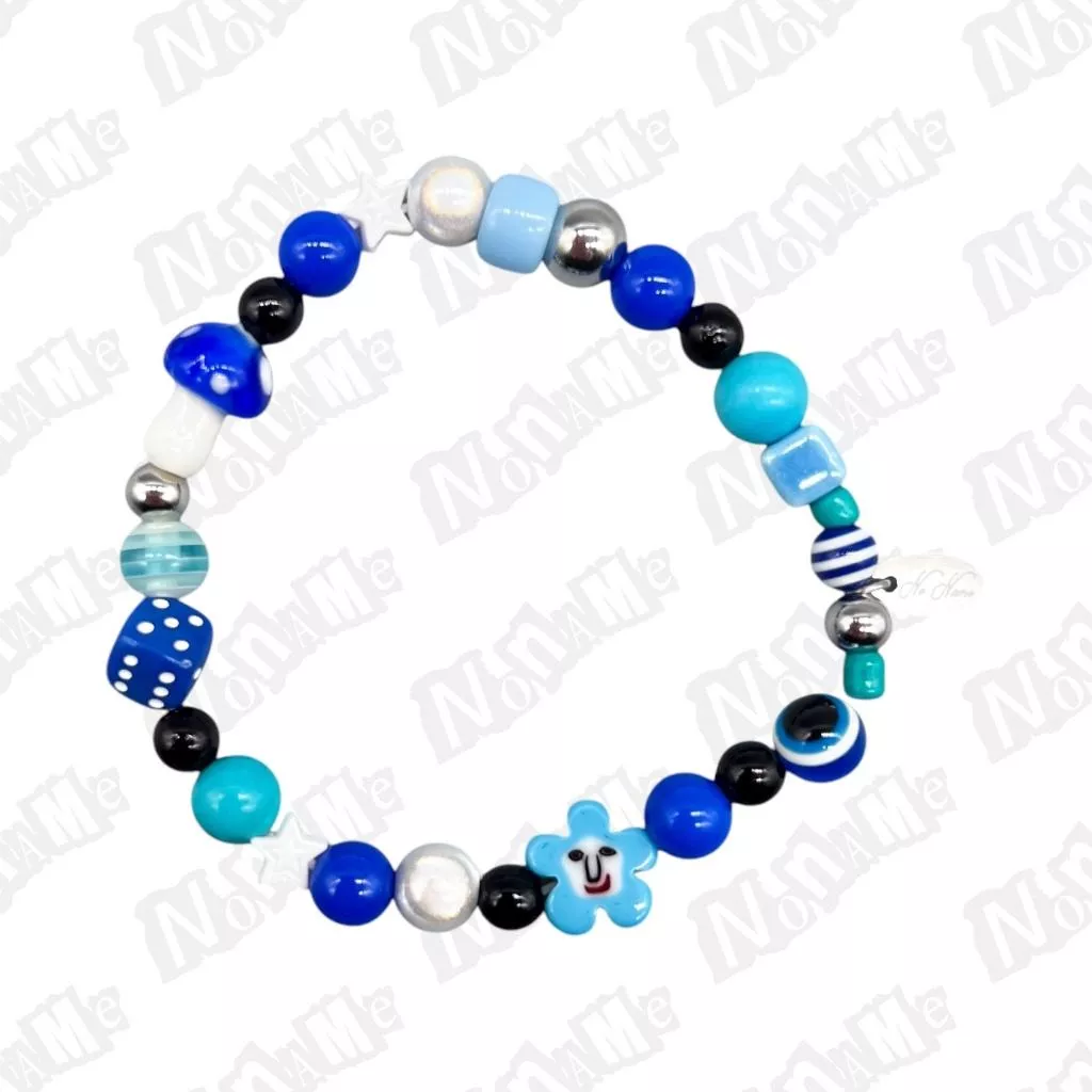 noname 藍色臉小花 骰子 蘑菇 串珠手練