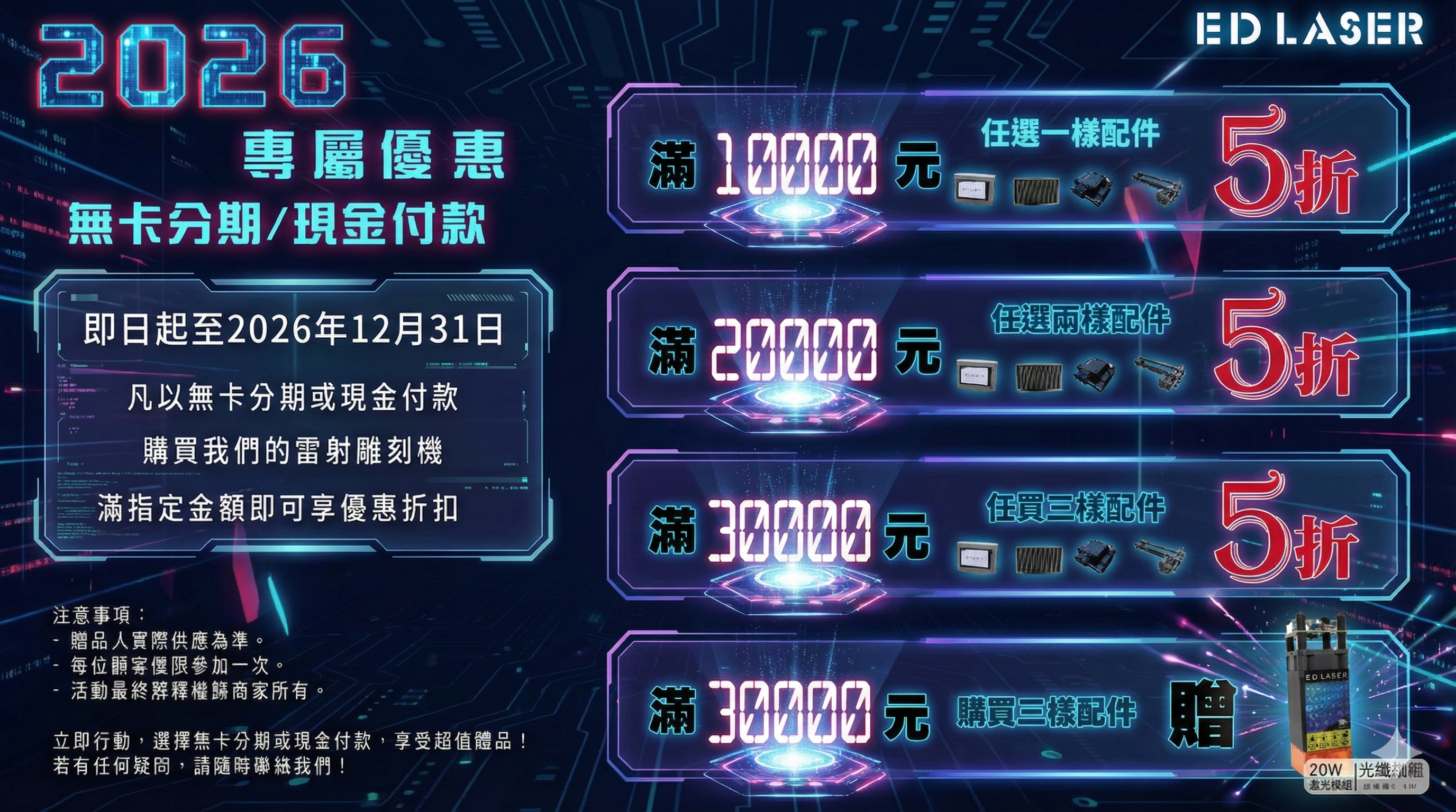 2026年 無卡分期/現金付款活動開跑/配件優惠購入