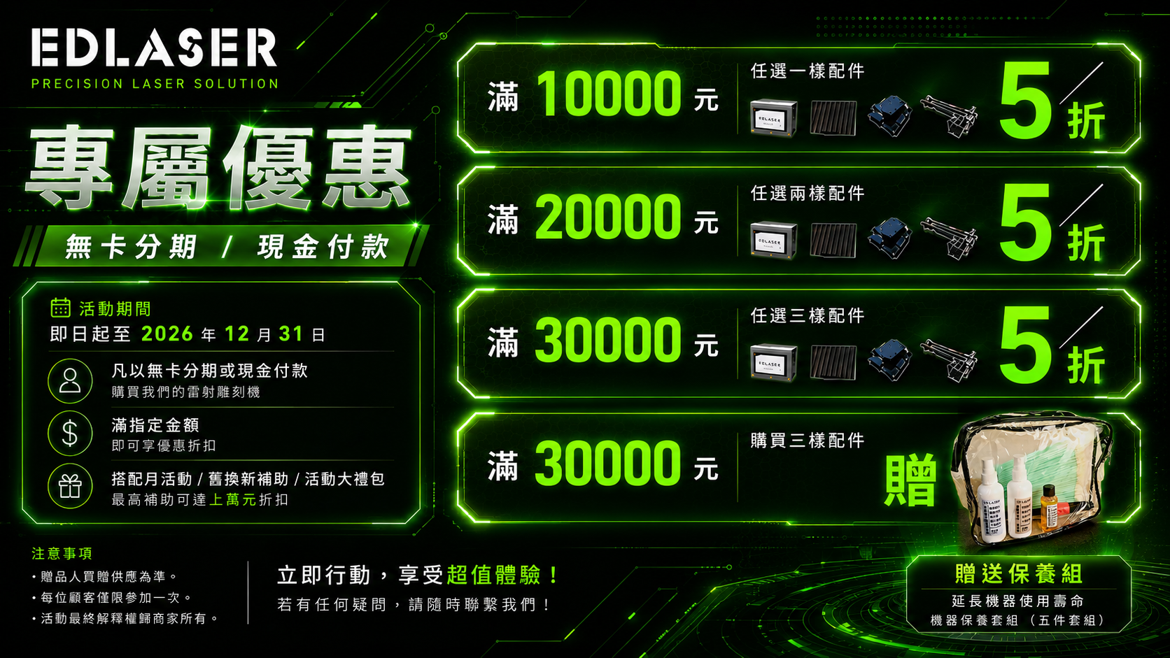 2026年 無卡分期/現金付款活動開跑/配件優惠購入