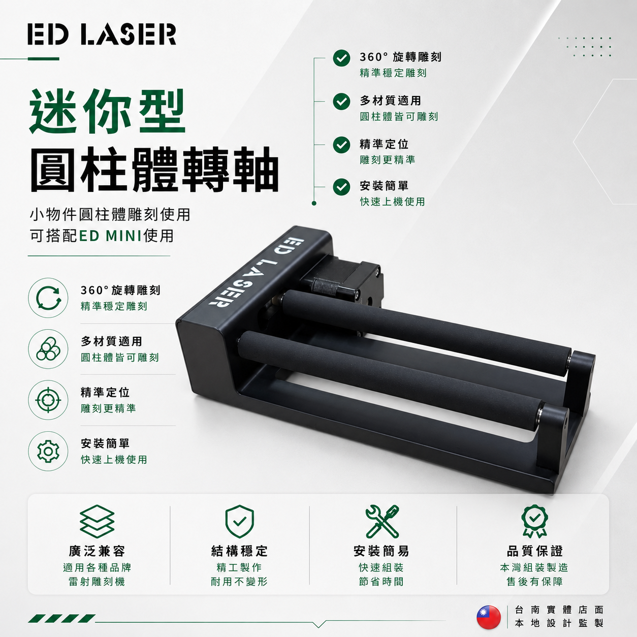 【EDLASER 配件指南】迷你旋轉軸安裝與參數設定教學｜輕鬆解鎖圓弧與圓柱雕刻