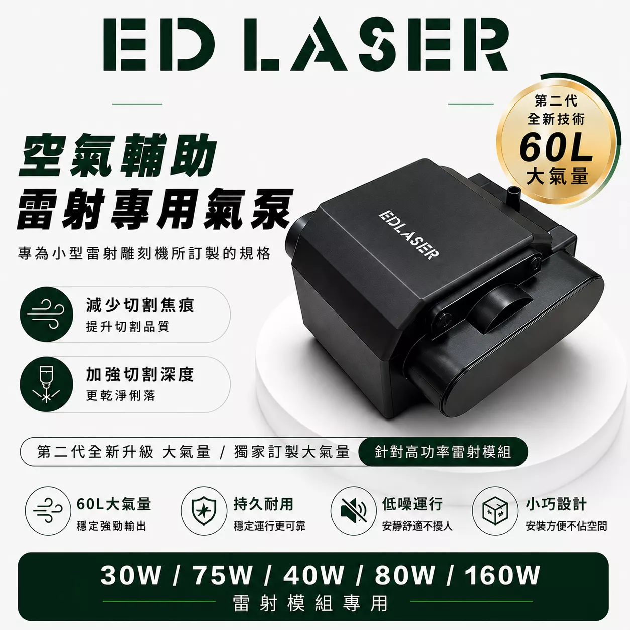 雷射雕刻機專用氣泵【第二代全新升級50L大氣量】