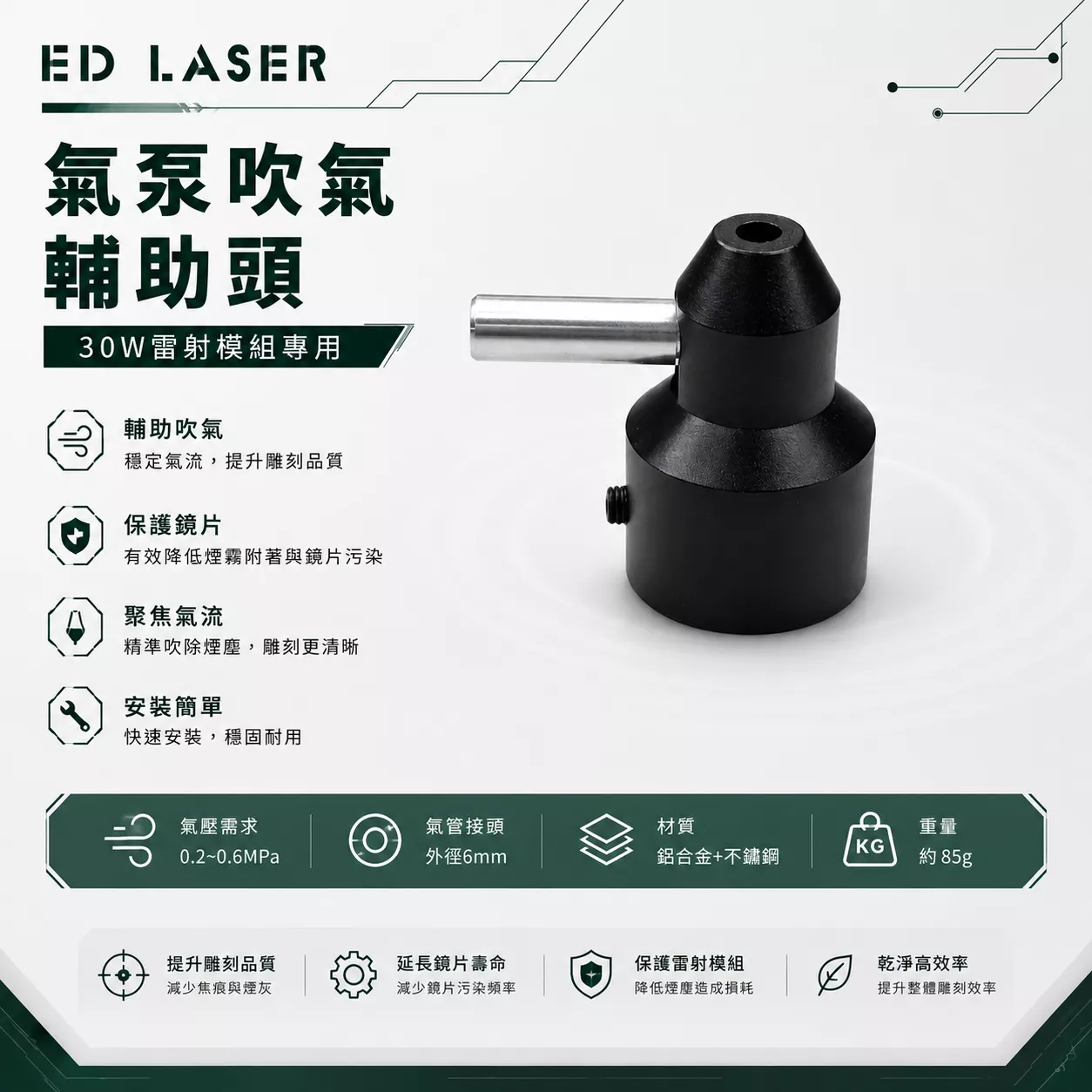 EDLASER 雷射雕刻機 30W藍光模組吹氣套件