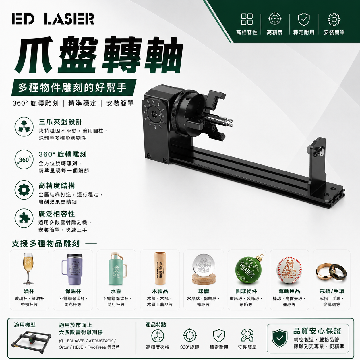 EDLASER雷射雕刻雞 爪盤旋轉軸 輔助配件