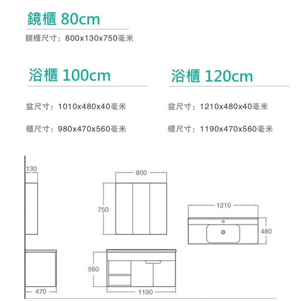 浴櫃 面盆100cm 120cm 鏡櫃80cm