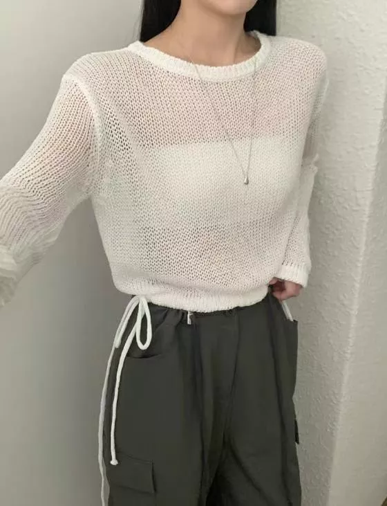 #針織洞洞衫抽繩