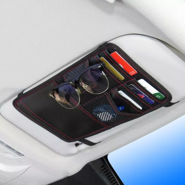 【G-SPEED】紅線碳纖紋遮陽板置物袋 遮陽板收納袋 收納夾 卡片收納 車用收納 手機袋 手機置物袋 碳纖維 卡夢