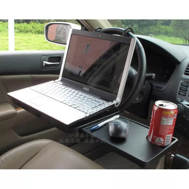 【逸品汽車百貨】車用電腦桌 筆記型電腦架 附抽屜 可當餐桌 可掛方向盤 椅背 摺疊筆電支架 飲料架 置物架