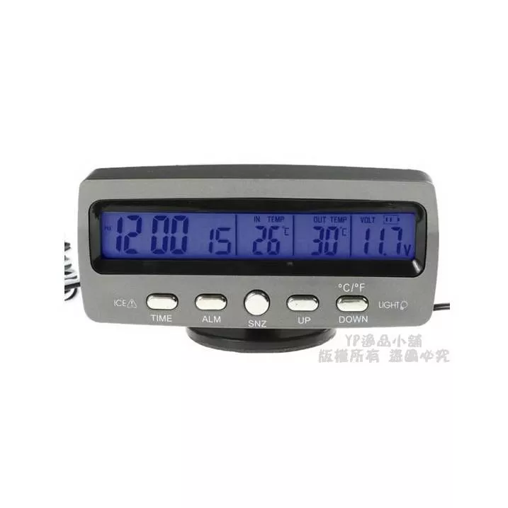 【逸品汽車百貨】車用多功能時鐘 溫度計 電壓表 帶冷光 室內溫度 室外溫度 電子鐘 鬧鐘提醒