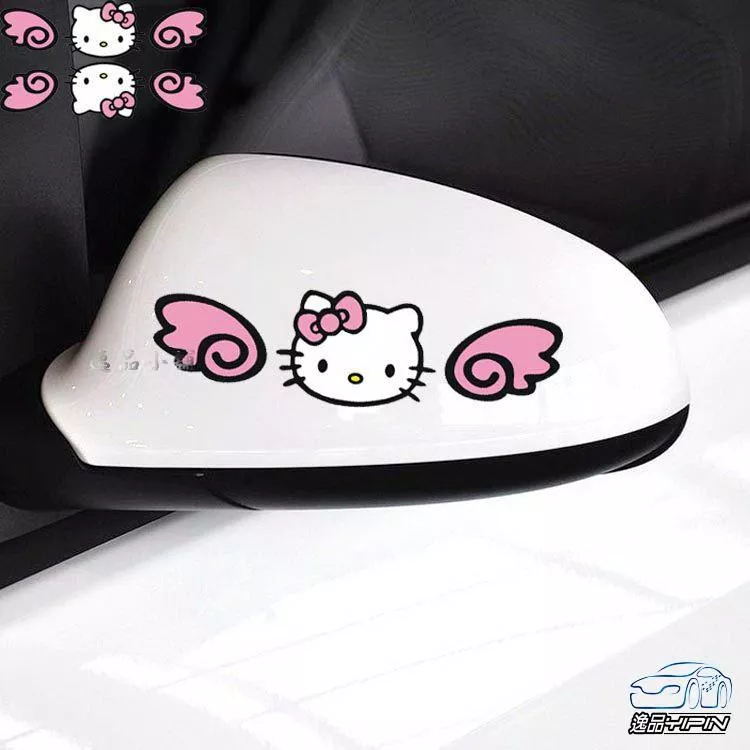 【逸品汽車百貨】車用卡通貓翅膀貼紙 後視鏡貼紙 反光 防水貼紙 一對裝