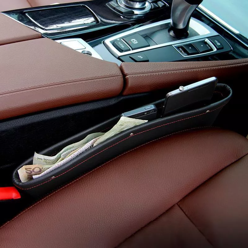 【逸品汽車百貨】皮革款 座椅縫隙置物盒 置物架 車用收納盒 手機架 文件收納 雜物盒 椅縫盒 座椅防漏盒 縫隙盒
