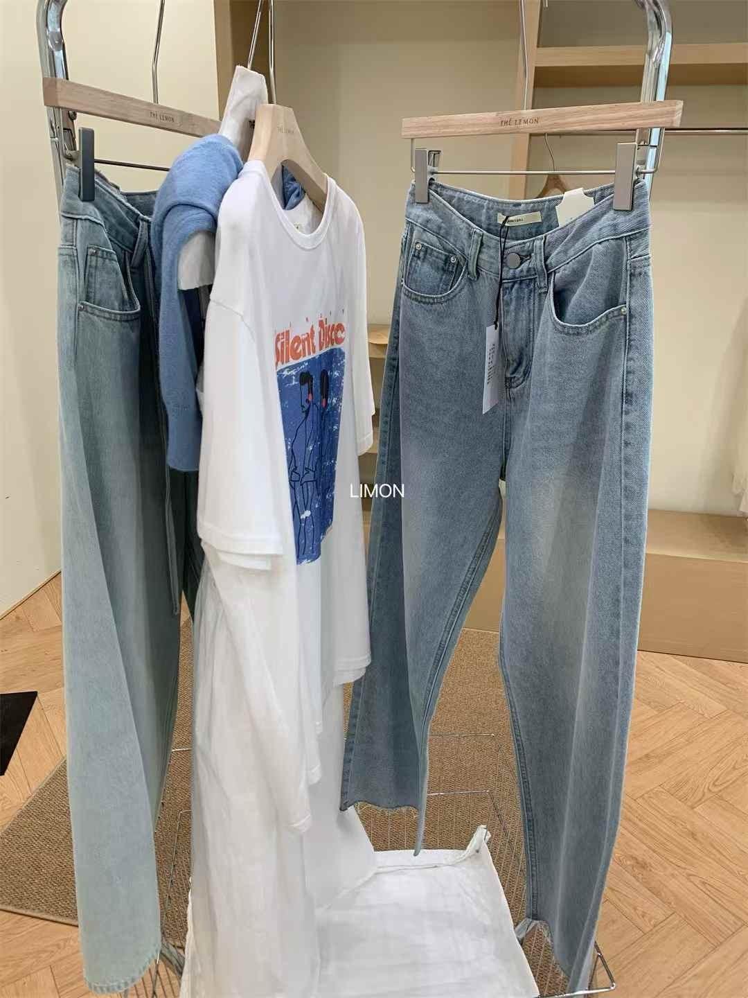 毛邊闊腿牛仔褲