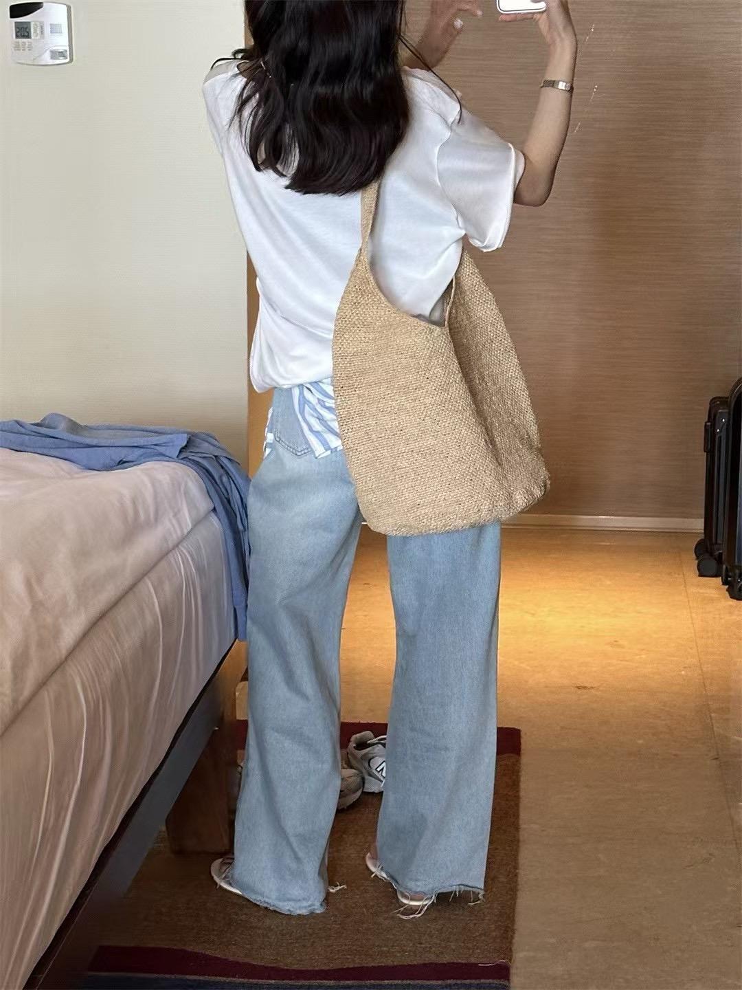 毛邊闊腿牛仔褲