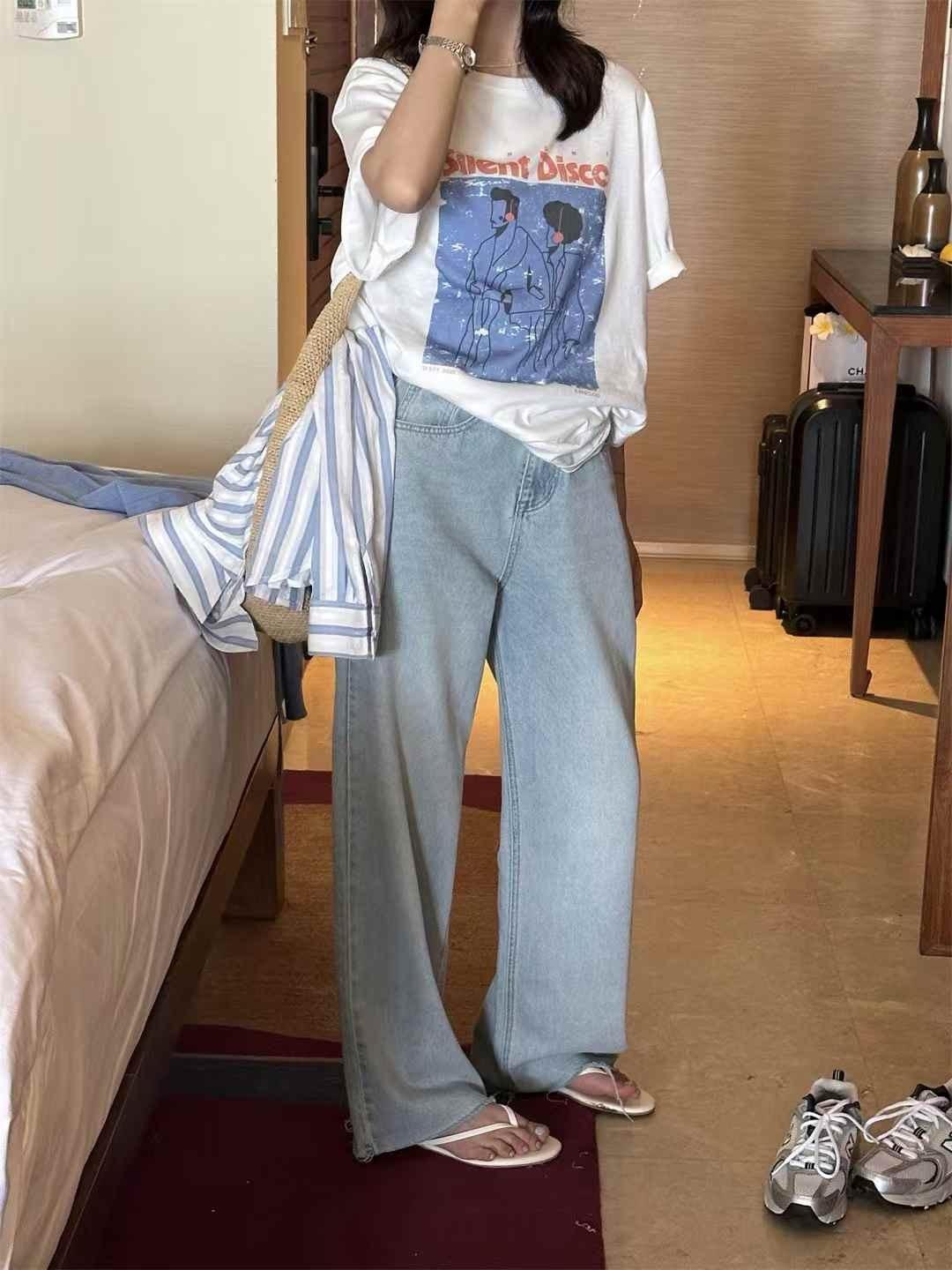 毛邊闊腿牛仔褲