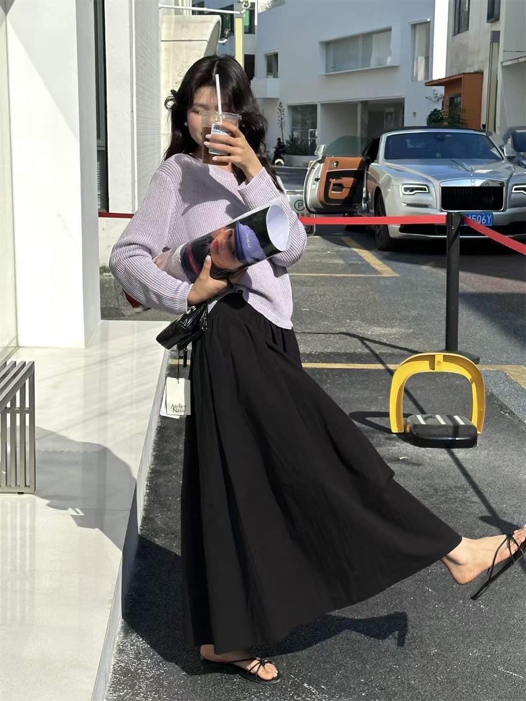 慵懶彈性高腰長裙