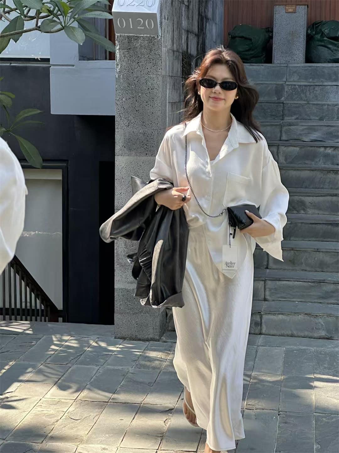 溫柔感緞面氣質襯衫