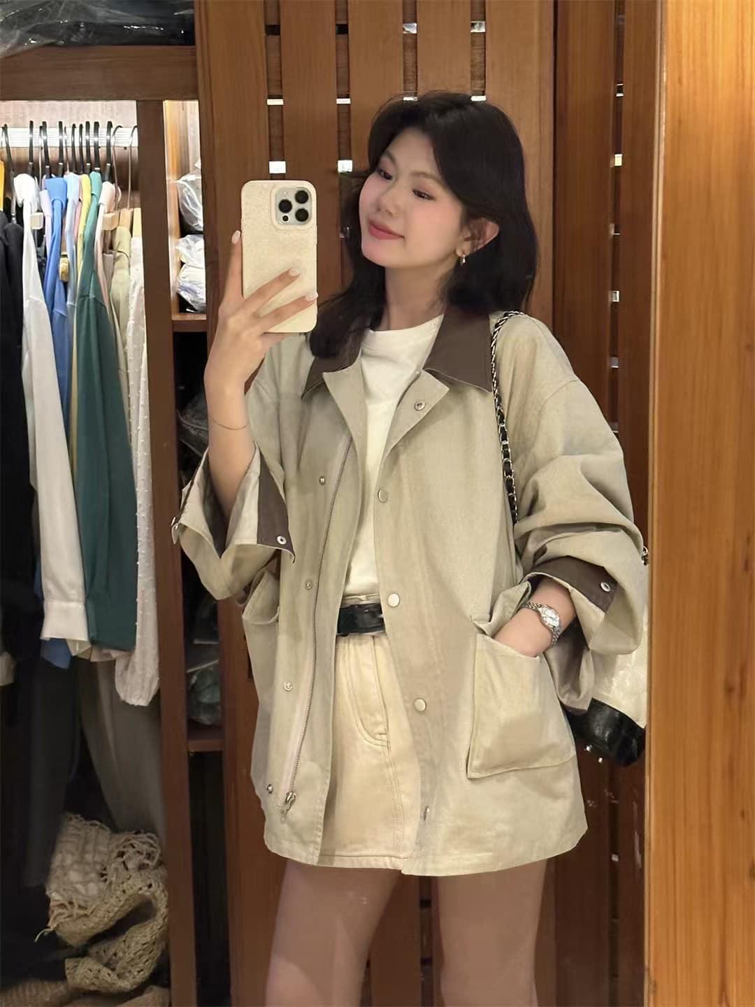 復古女孩帥氣風衣外套#