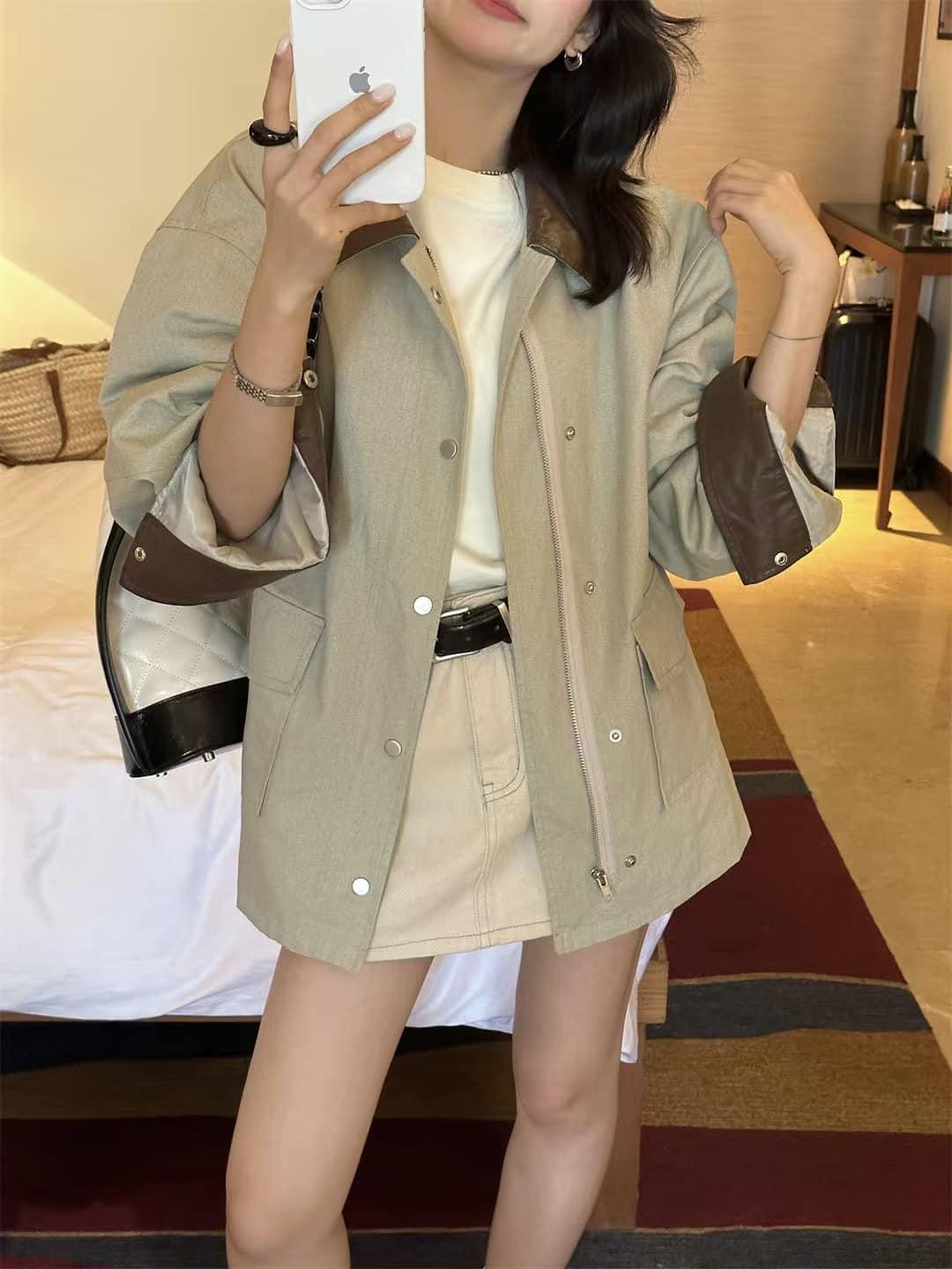 復古女孩帥氣風衣外套#