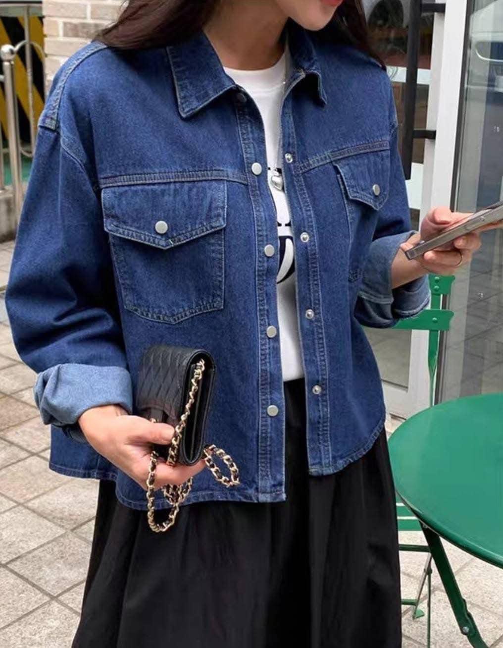 車線壓釦牛仔襯衫外