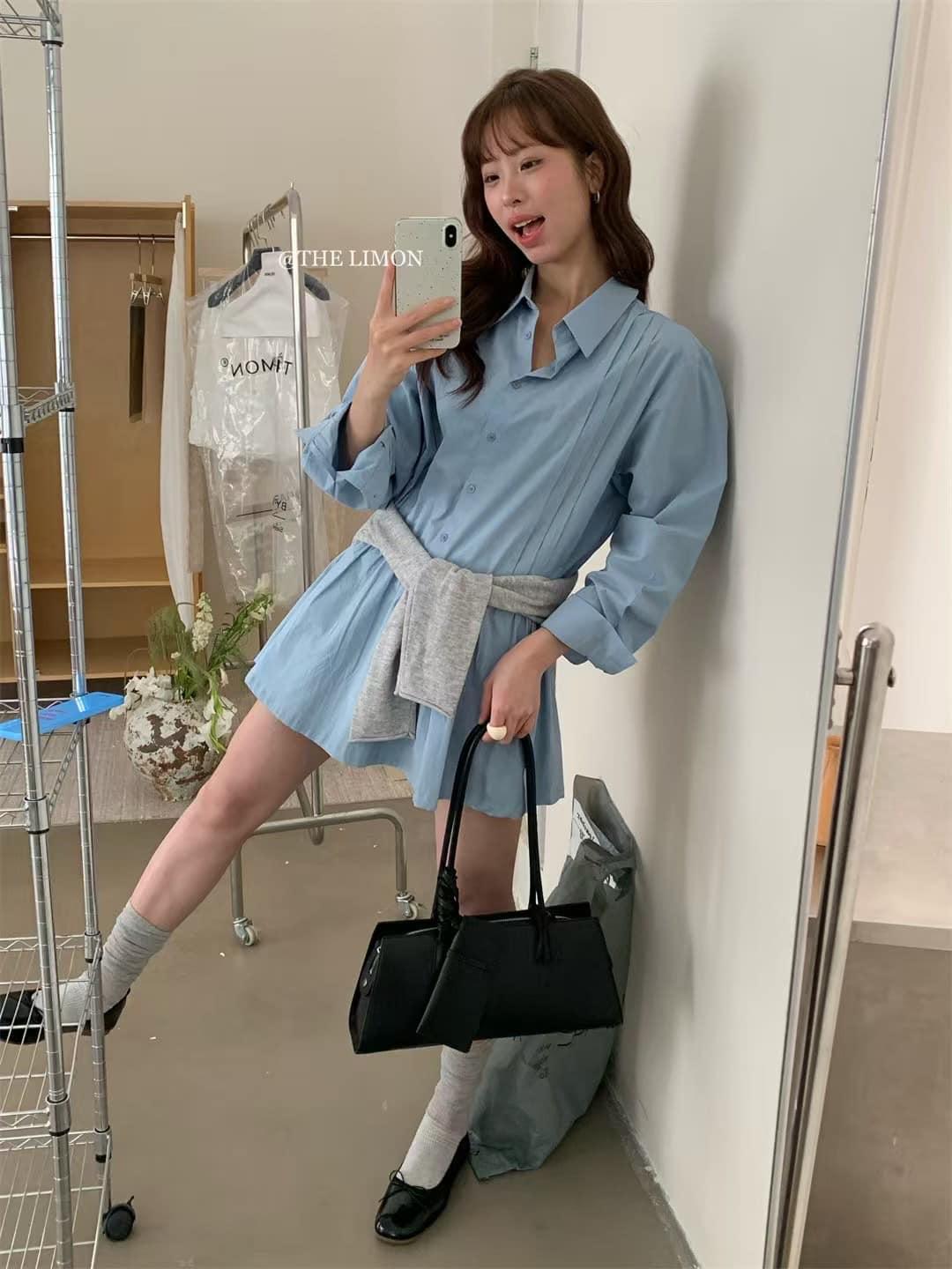 慵懶傘擺A字襯衫洋