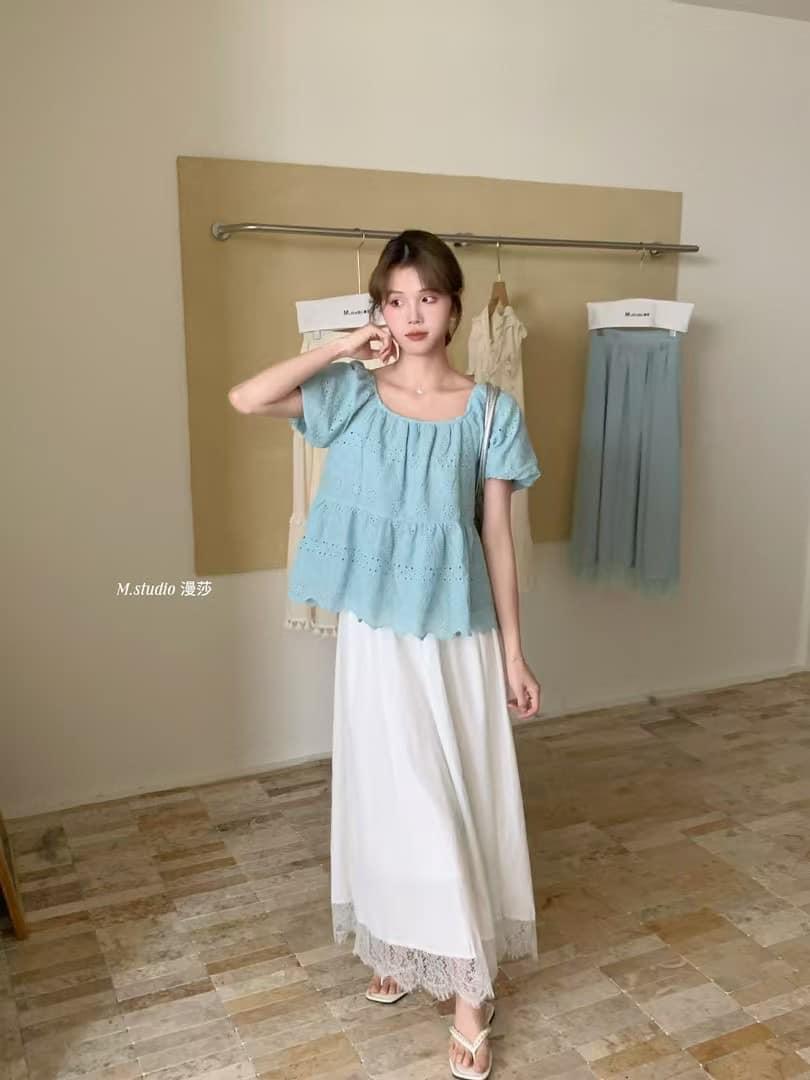兩穿韓系緹花溫柔麻衫