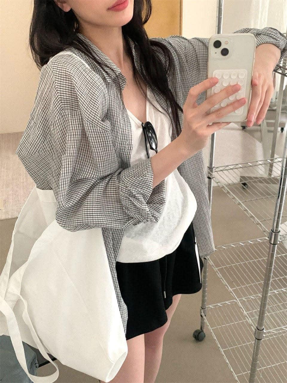 格紋防曬長襯衫