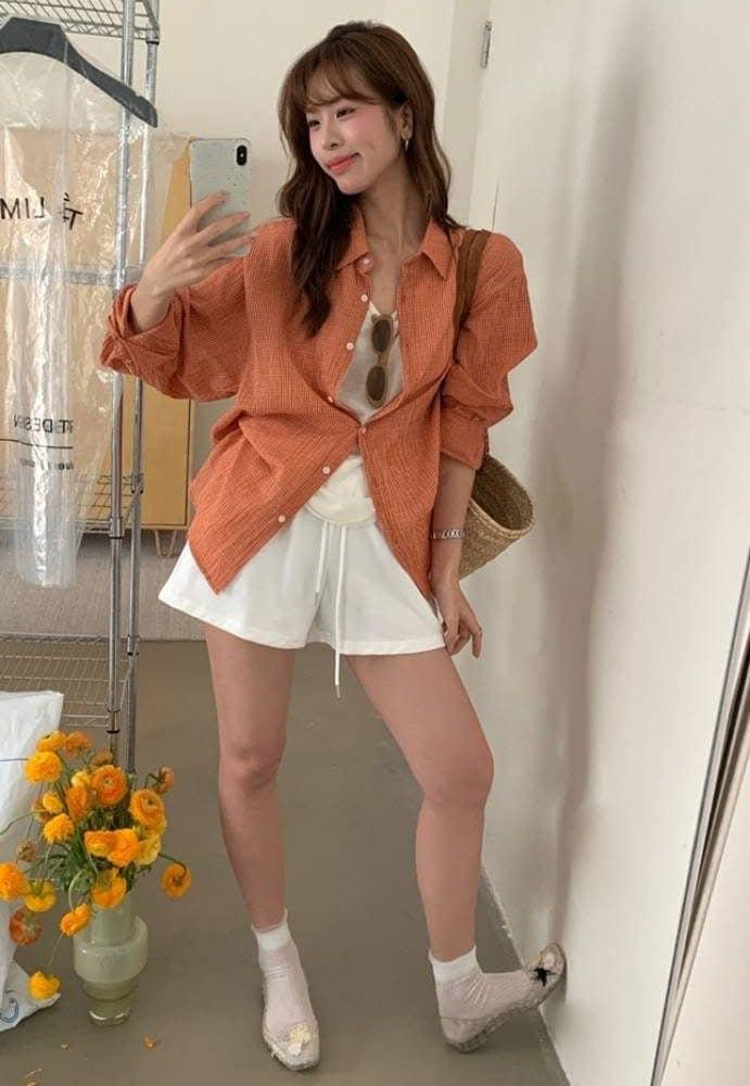格紋防曬長襯衫