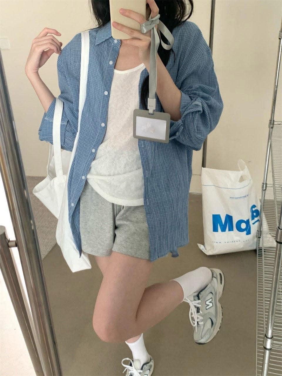格紋防曬長襯衫