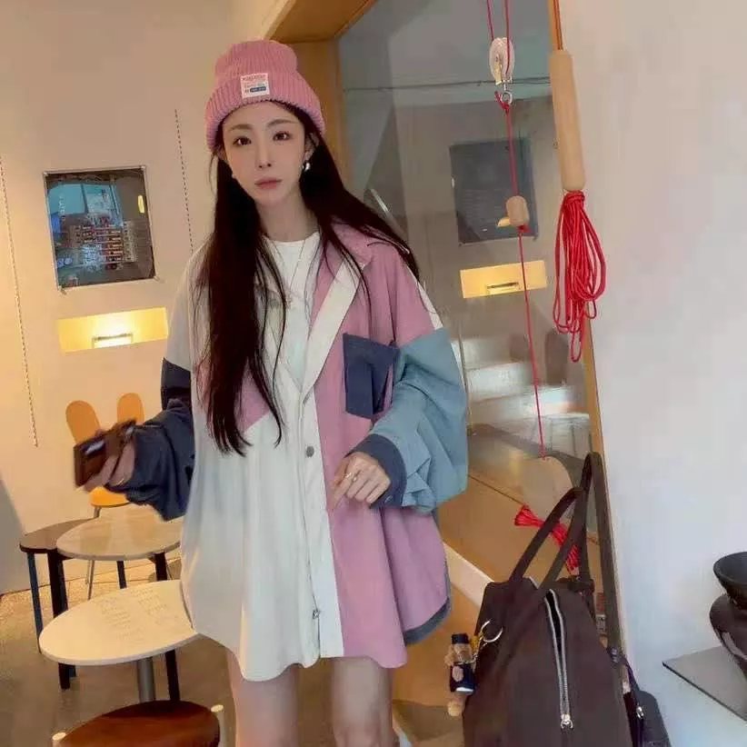 復古燈芯絨撞色襯衫