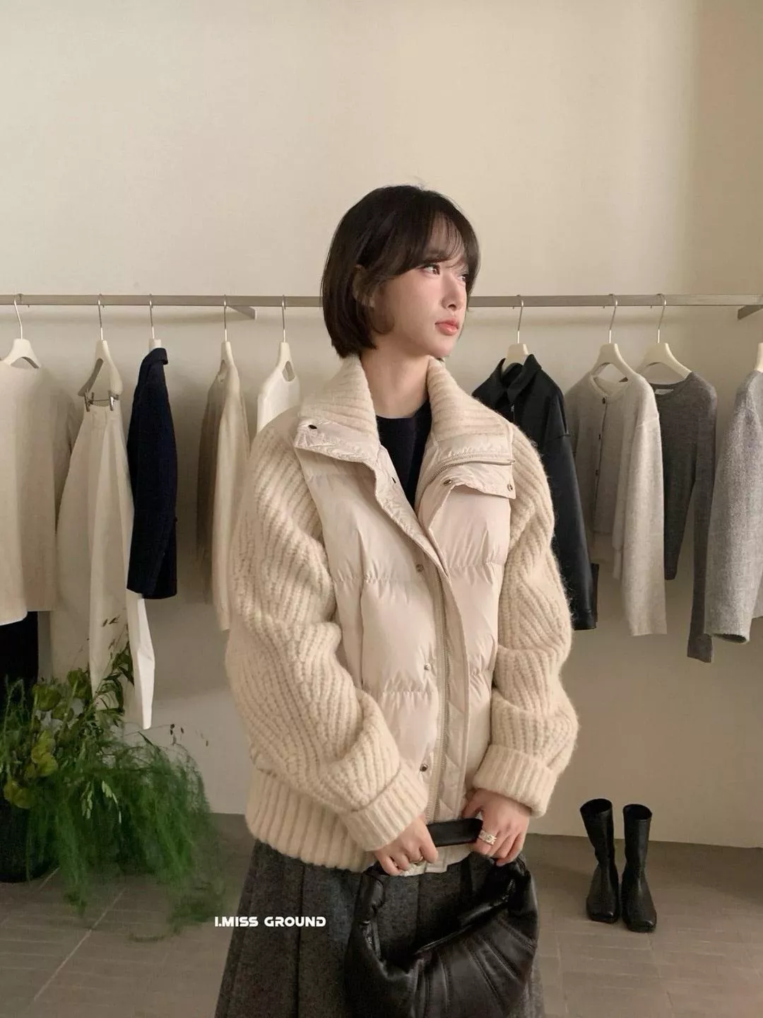 毛織拼接羽絨服