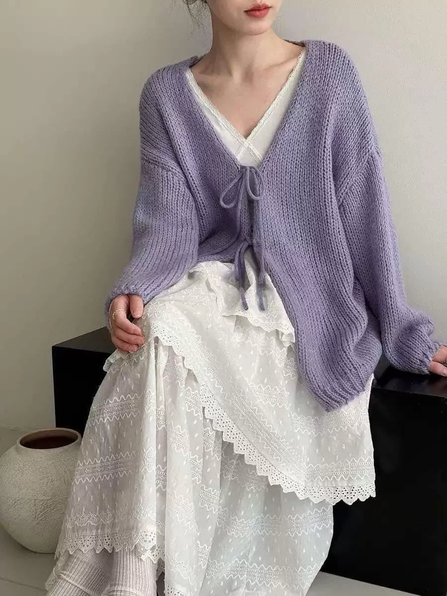 復古羊毛慵懶針織綁帶衫