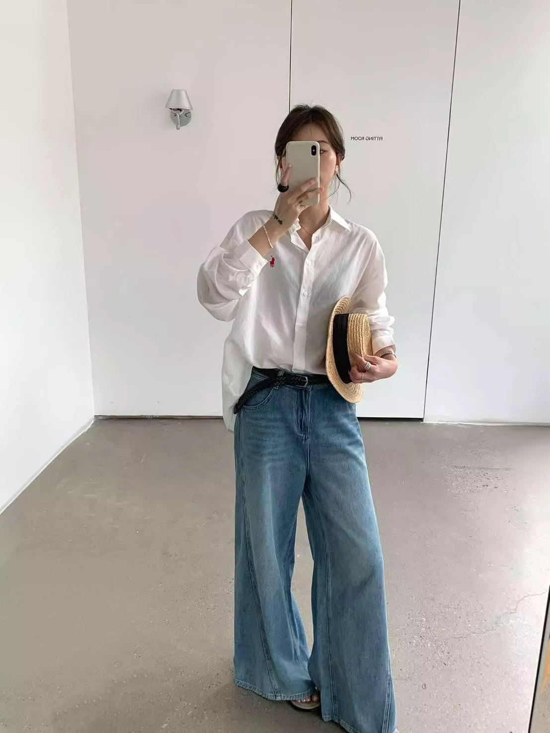 水洗抓紋闊腿褲