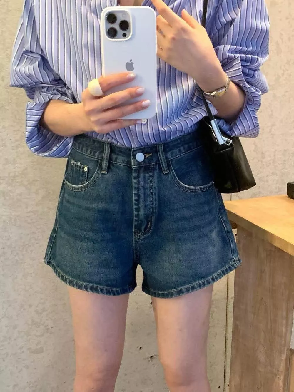 水洗高腰短褲