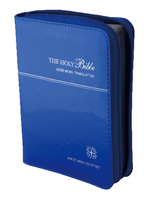 【GNT 英文聖經】GNT035CZ-BU 現代英文版 輕便型 拉鍊彩圖聖經 藍色皮面銀邊 14.5x10.5cm 攜帶型外版聖經