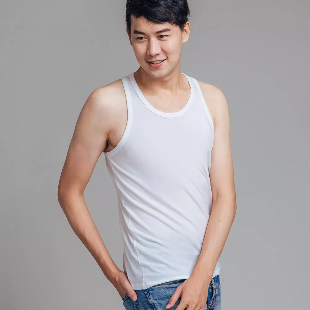Trumanner 天絲棉圓領背心 | 男士親膚內搭 | 透氣吸濕排汗-白色