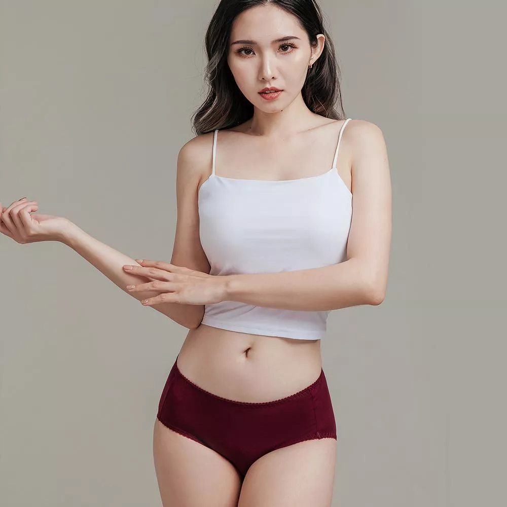 NEONER莫代爾防漏生理褲｜中腰透氣親膚｜超大防水底布防側漏-酒紅色