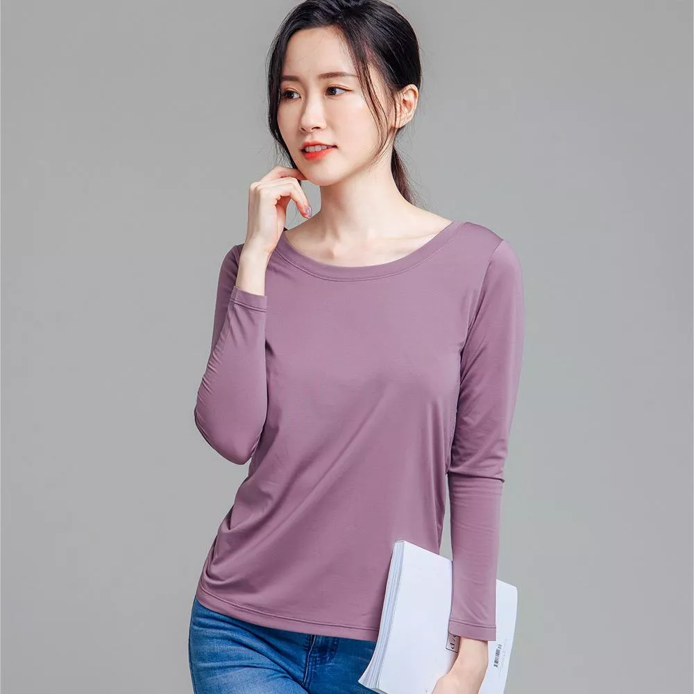 NEONER女薄款U領彈力氣暖絨發熱保暖衣-嫣紅色