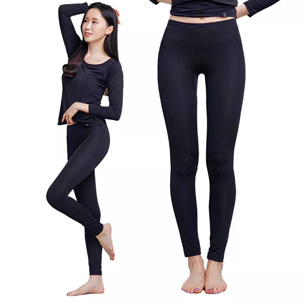 NEONER女薄款貼身氣暖絨保暖發熱內搭長褲黑色