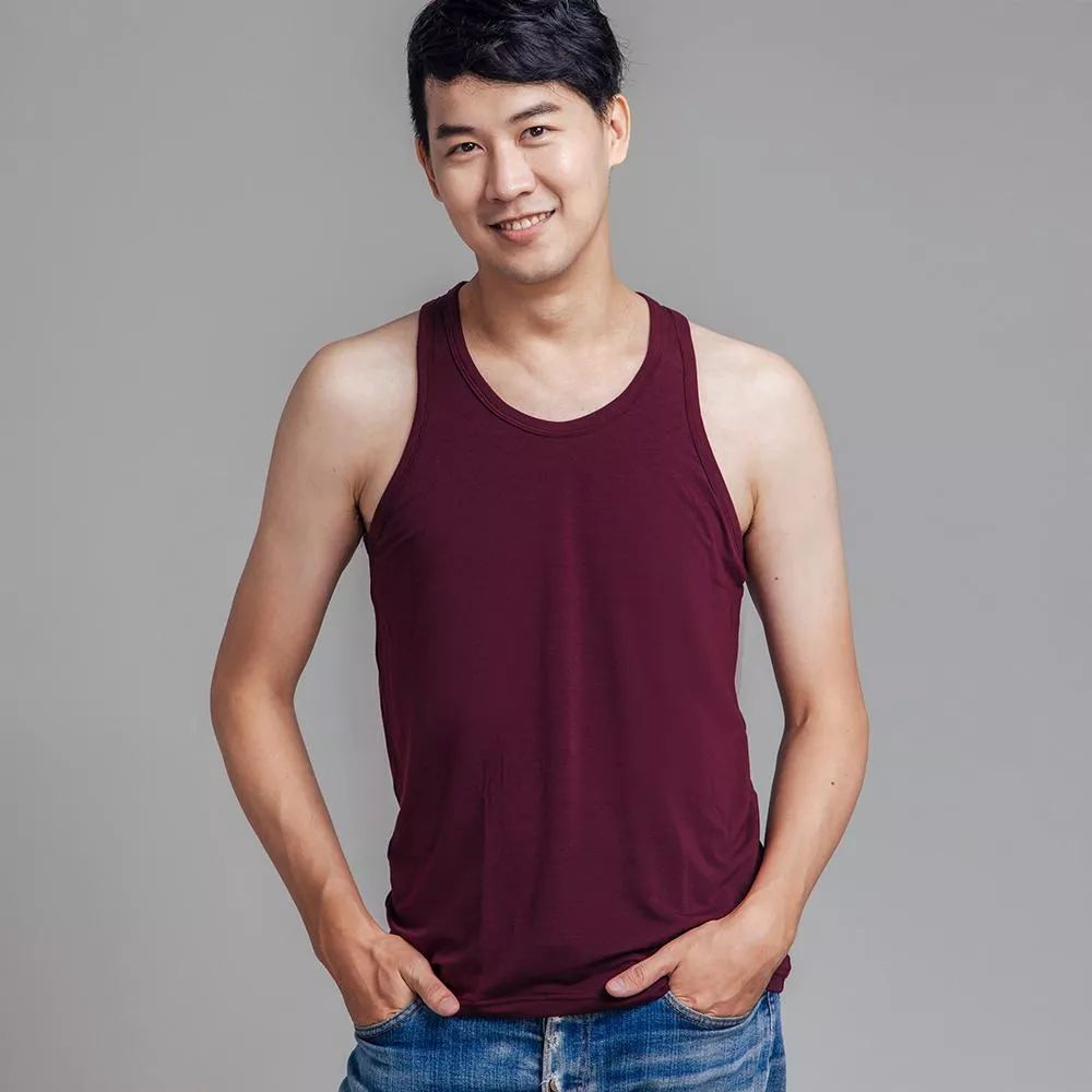 Trumanner 天絲棉圓領背心 | 男士親膚內搭 | 透氣吸濕排汗-酒紅